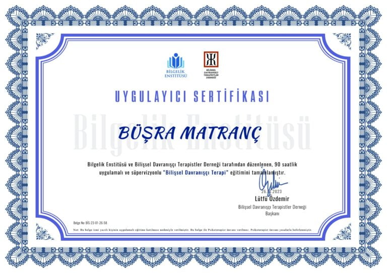 Bilişsel Davranışçı Terapi Sertifikası