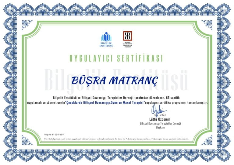 Çocuklarda BDT Oyun ve Masal Terapisi Sertifikası